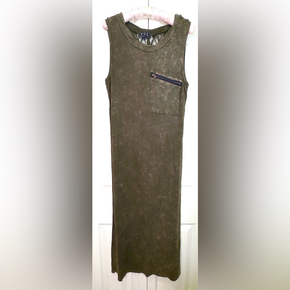 POL Sleeveless Lace Back Dress Bleach Wash Zipper Pocket Small NWOT